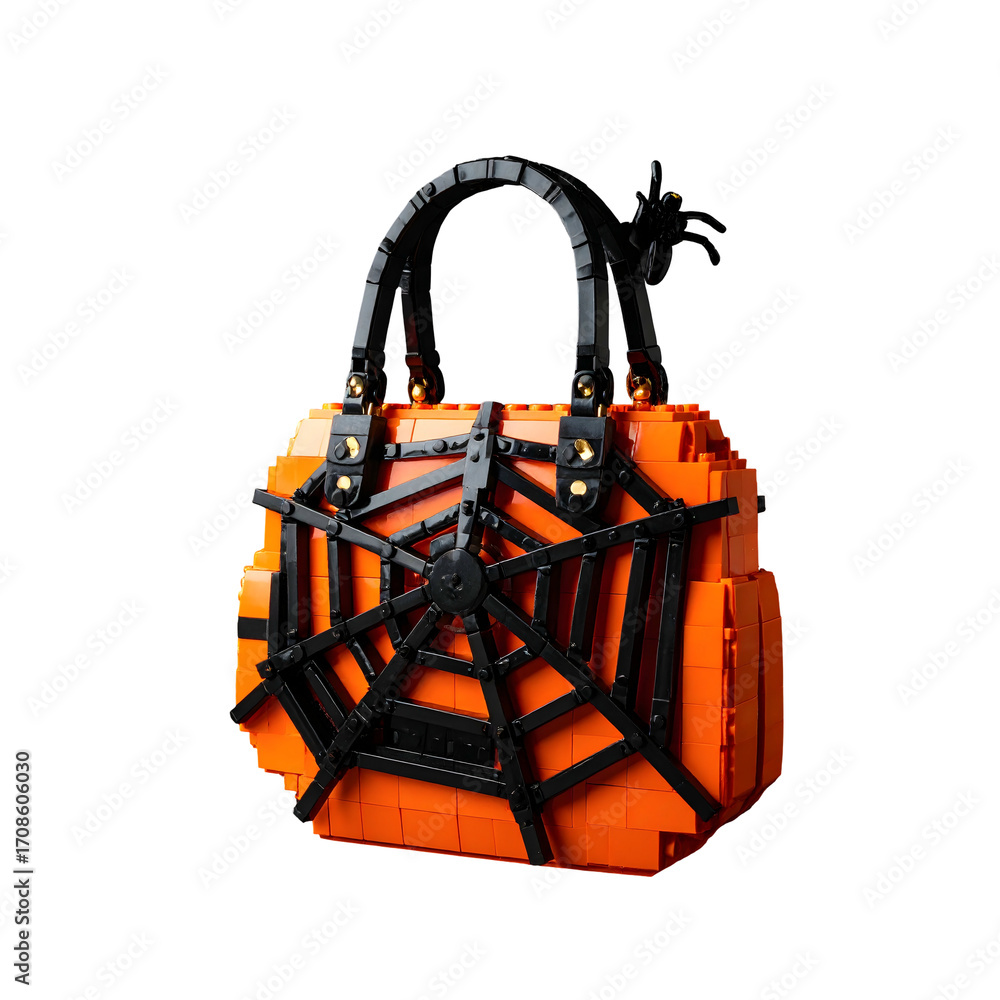 Naklejka premium Orange lego purse with spider web