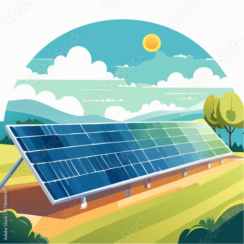 A bright future with sustainable energy sources illustrated in a vibrant vector scene, where green power ideas are ready to fly high, harnessing the sun's clean rays for a better tomorrow