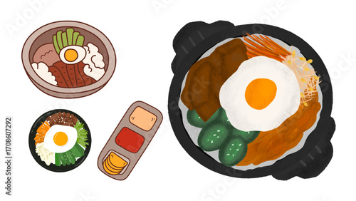 Vibrant Korean cuisine collection featuring bibimbap and flavorful side dishes for culinary inspiration