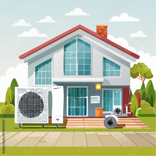 Modern House Vector A Flying Perspective on Residential Design, Architectural Drawing & Exterior View