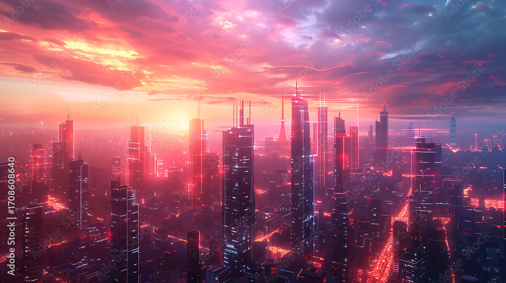 Fototapeta premium Cityscape at Sunset.