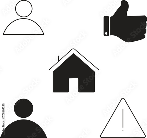 User, Home, Error Notification, and Hand Icons Set