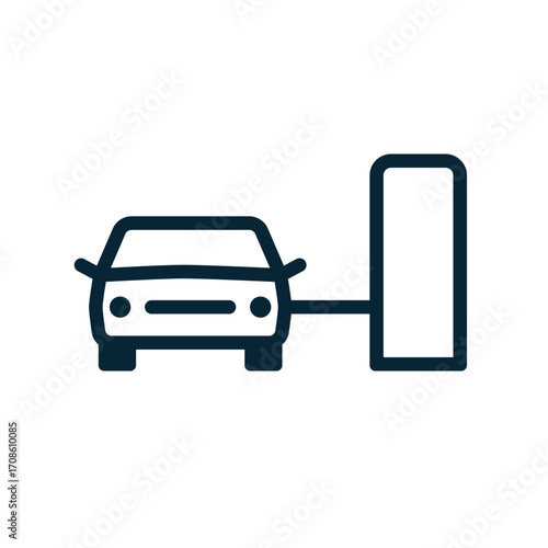 Passenger car and petrol or diesel pump filling station. Vector graphic icon. Linear sign.