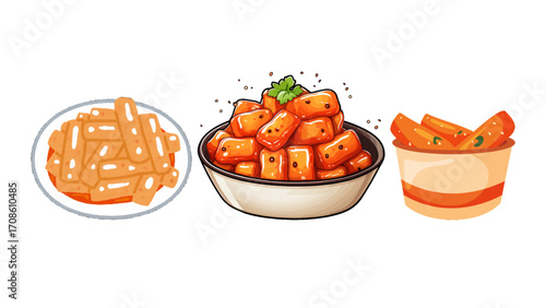 Delicious Korean Tteokbokki and snacks, vibrant and appetizing food presentation