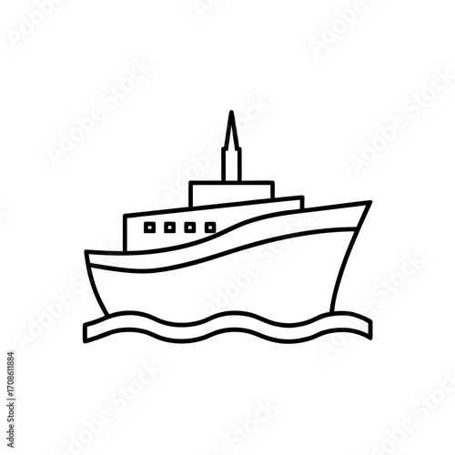 Simple outline drawing of ship on transparent background