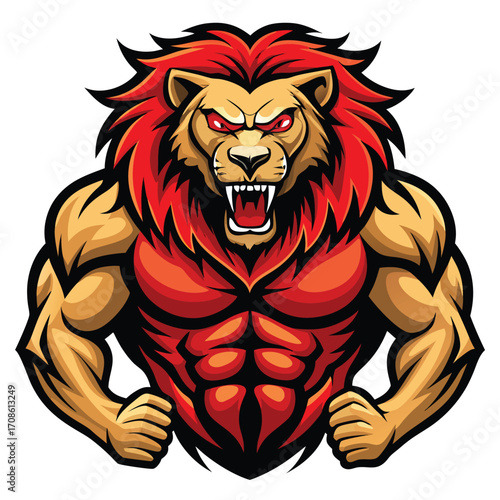 Cute cartoon lion mascot vector illustration with a roaring king predator face