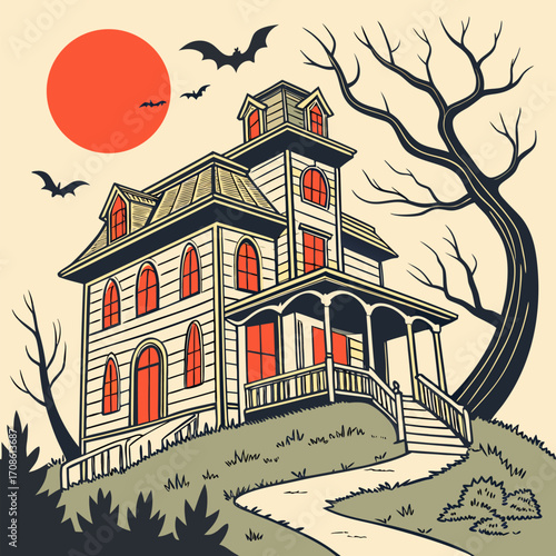 Vintage Haunted House Halloween Vector