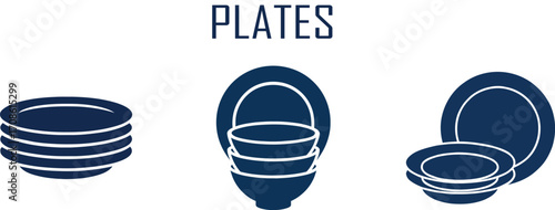Stacked plates in dark blue, illustrating dinnerware.