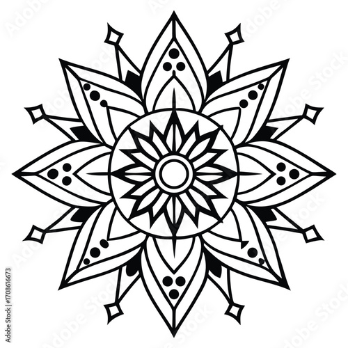 Intricate bohemian tribal mandala with decorative geometric elements and floral accents