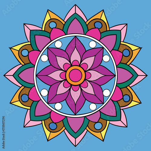 Intricate lotus mandala with sacred geometric patterns and spiritual motifs