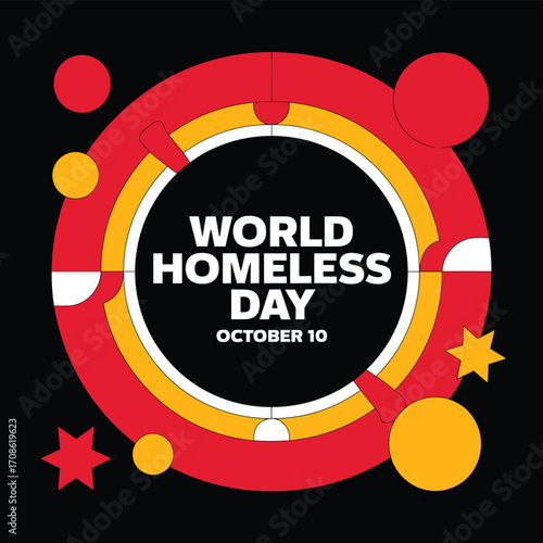 Vector art of world homeless day graphic with abstract shapes and text