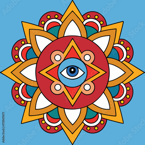 Intricate spiritual tibetan mandala with symbolic art and geometric patterns in vibrant colors
