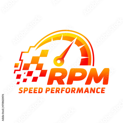 Dynamic RPM speed performance logo with racing speedometer and gradient style, perfect for motorsport branding, car decals, and automotive projects.
