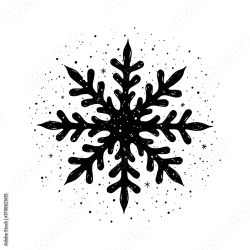 Hand-drawn Christmas snowflake with scattered dots on white background concept of winter.