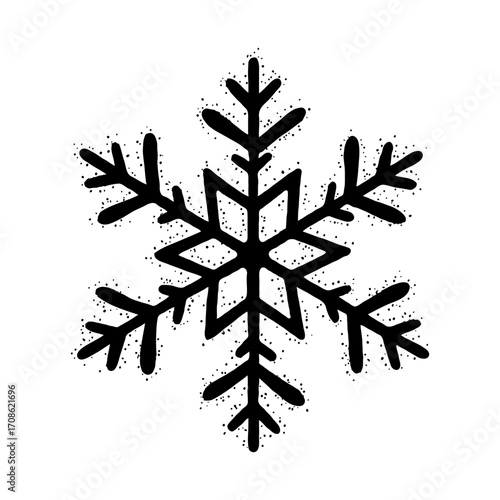 Hand-drawn black Christmas snowflake design with dotted texture on white background.