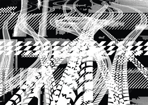 Vector Print Textured Tire Track border frame. Design Element . Car tread silhouette . Mud splash grunge texture. Drift show