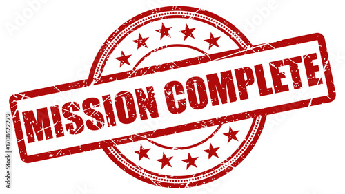 Mission completed red stamp with grunge texture