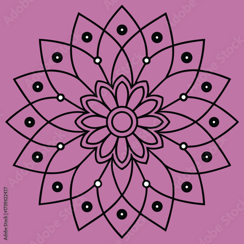 Intricate symmetrical dotwork mandala design with minimal line art elements