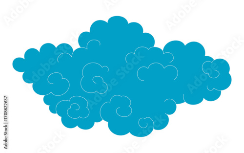 Traditional Asian cloud, cumulus cloud, line drawing, blue, isolated on transparent. Hand drawn vector illustration. Buddhist thangka art. Chinese, Japanese, Korean design element, clip art