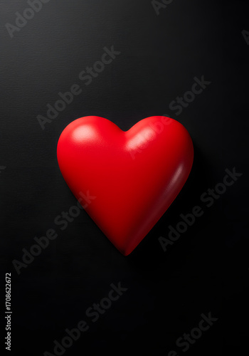 Scarlet heart symbol on ebony background suggesting intense affection and romantic sentiment expression passion and