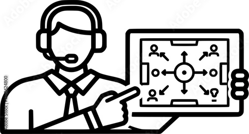 Gaming coach with tactics board outline icon vector
