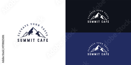 The logo for the ski resort cafeteria is clean and minimalist. It features a stylized mountain range with jagged peaks in a deep navy blue, symbolizing the alpine environment.