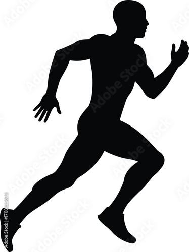 Silhouette of a muscular man running fast in athletic shoes, showcasing fitness, speed, power, and dynamic movement for sports and exercise vector conceptSilhouette of a muscular man running fast 