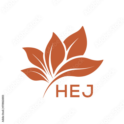 Modern Abstract Botanical Logo with Leaf Motif and Letter mark "HEJ" HEJ Later Logo, 
