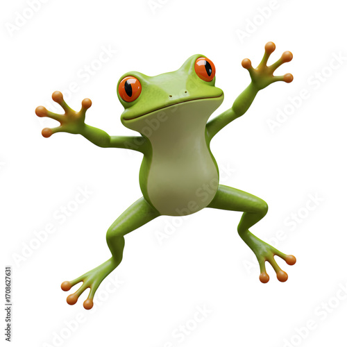 Vibrant Green Tree Frog:  Leaping Amphibian Illustration