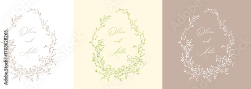 Wedding hand drawn line floral frame. Vintage wedding greenery wreath. Vector illustration botanical decoration elements for wedding invitation, label, branding business identity, greeting card