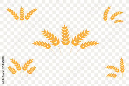 Wheat spikes, Wheats ears icon set, Harvest wheat grain, growth rice stalk and whole bread grains or field cereal nutritious. illustration of wheat plant. eps 10