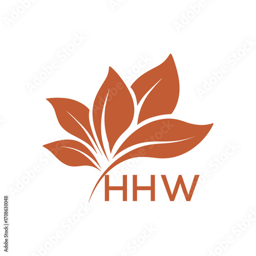 Modern Abstract Botanical Logo with Leaf Motif and Letter mark "HHW" HHW Later Logo, 

