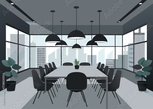 Modern Gray Meeting Room with City View illustration