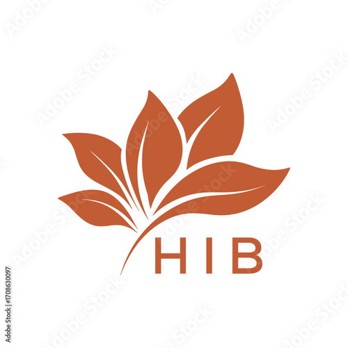 Modern Abstract Botanical Logo with Leaf Motif and Letter mark "HIB" HIB Later Logo, 
