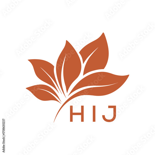Modern Abstract Botanical Logo with Leaf Motif and Letter mark "HIJ" HIJ Later Logo, 
