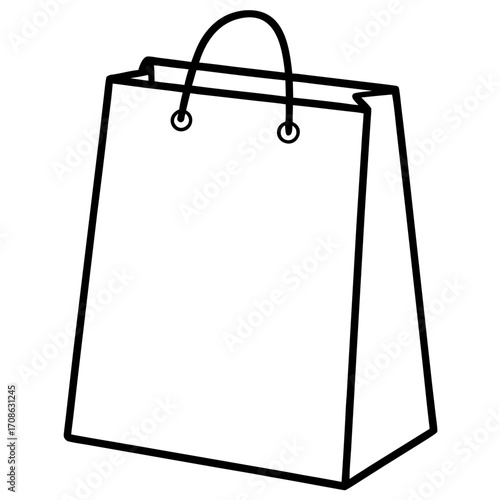 Flat vector illustration of a paper shopping bag with handles, minimalist, pastel color palette, isolated on white