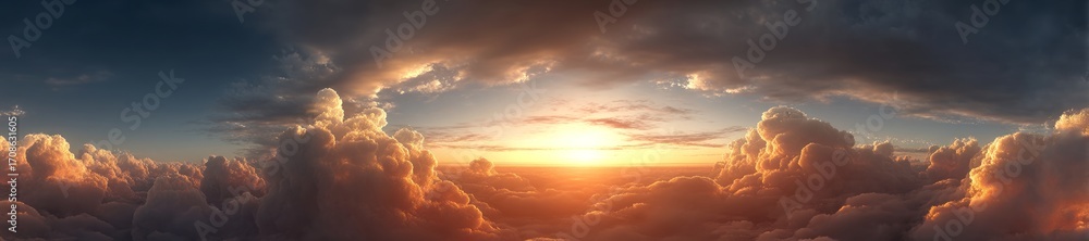 Obraz premium Breathtaking sunset over clouds aerial view hdr panoramic landscape vibrant atmosphere high-resolution imagery