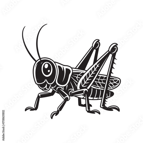 Detailed Monochrome Cricket Illustration A Close-Up View of the Insect