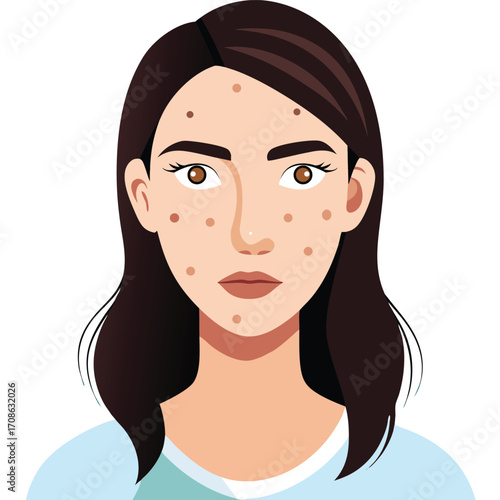 Portrait of the pimple girl on transparent background