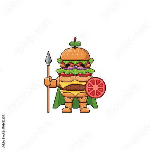 Pixelated burger soldier icon logo flat vector design