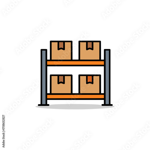 Product arrangement, Logistics organize, Boxes in shelf  icon logo flat vector design
