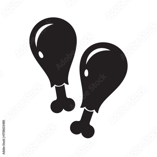 Delicious Duo Simple Black and White Icon of Two Mouthwatering Chicken Legs