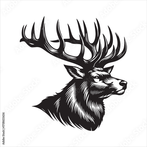 Majestic Stag Head Profile Silhouette With Large Antlers