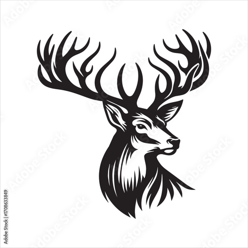 Stag Head Silhouette Facing Right With Elaborate Antlers