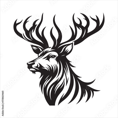 Fierce Stag Head Silhouette Profile With Detailed Antlers