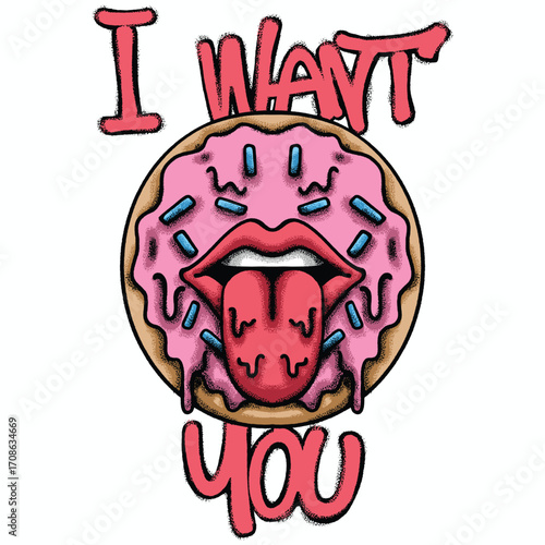 Donut with Lips hand drawn tshirt illustration
