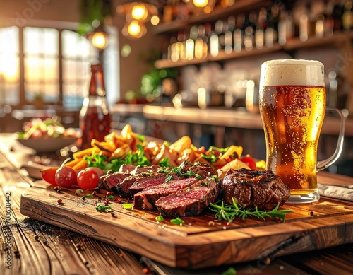 beer and barbecue on a table