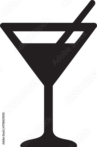 Silhouette vector of cocktail glass isolated on white background, bar party beverage design
