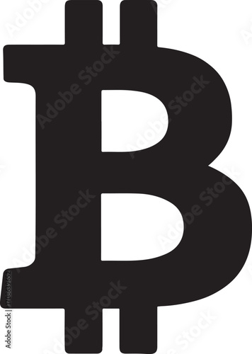Silhouette vector of bitcoin isolated on white background, cryptocurrency digital finance design