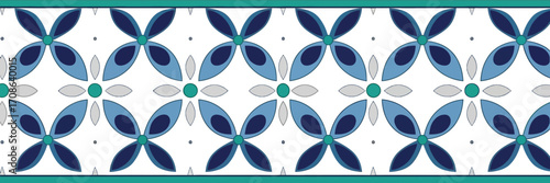 Repeating floral pattern with blue and teal color scheme editable stock